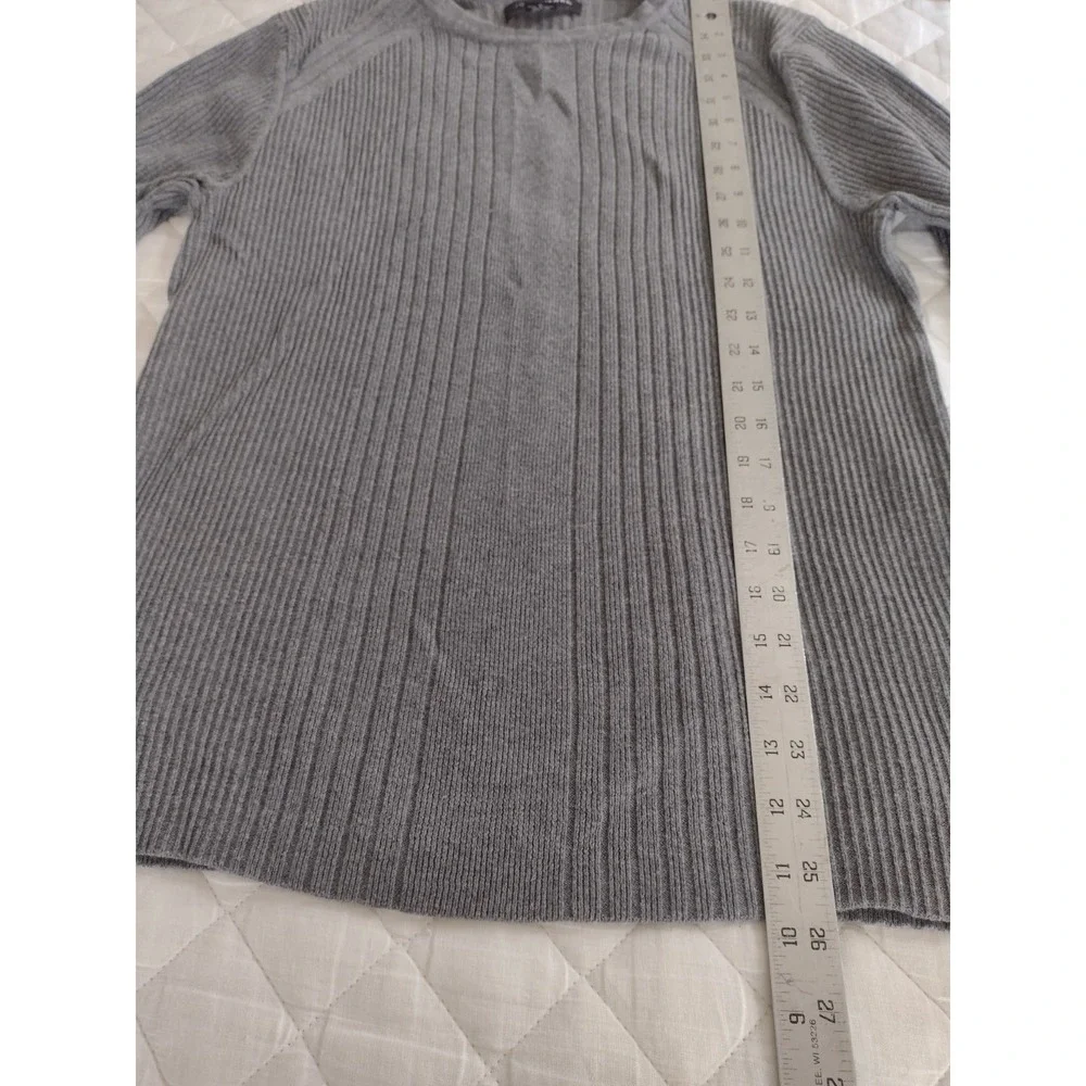 John Henry Crew Neck Grey Rib Knit Sweater Sz M Russia Vintage Fitted Minimalist